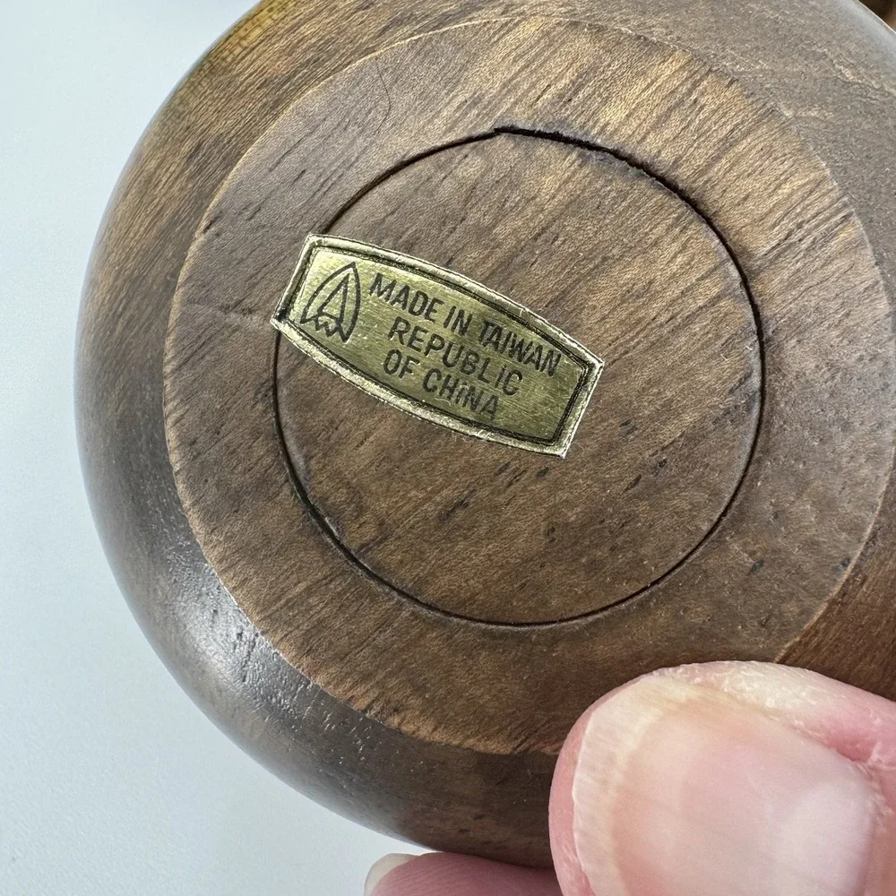 Wood Family Snack Orb Sphere Spoon & 4 personal Snack bowls VINTAGE With Tags